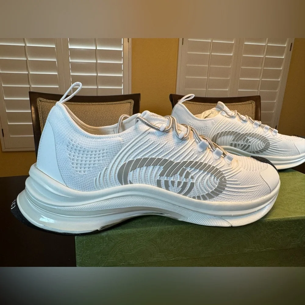 New Authentic Gucci Run GG Logo Sneakers Shoes White Gray Size UK 12 / US 12.5 - Picture 4 of 16